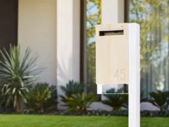 Javidesign Post Mount Letterbox - White (with Custom Numbers)